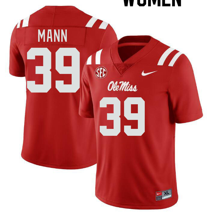 Women #39 Skielar Mann Ole Miss Rebels College Football Jerseyes Stitched Sale-Red